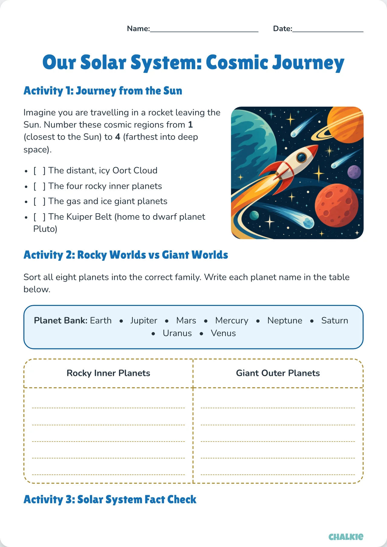 Our solar system: practice worksheet