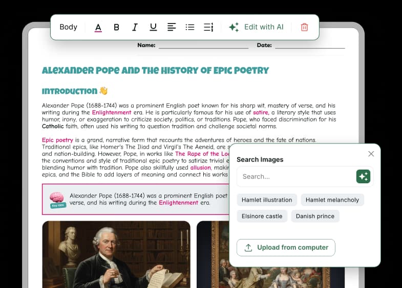 Alexander Pope worksheet example