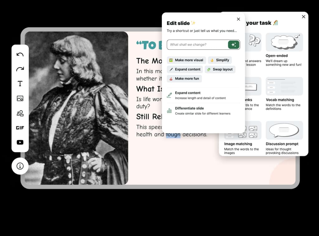 chalkie ai slide editor on a school slideshow